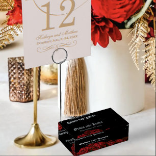 Bold Black Fantasy Dragon Sword Red Roses Place Card Holder