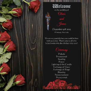 Bold Black Fantasy Dragon Sword Red Roses Program