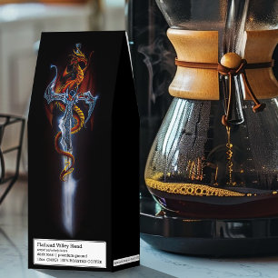 Bold Black Fantasy Dragon Sword Red Roses Roasted Coffee