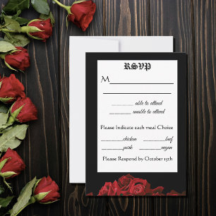 Bold Black Fantasy Dragon Sword Red Roses RSVP Card
