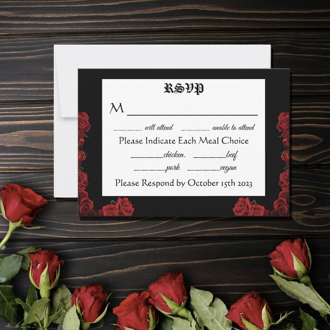 Bold Black Fantasy Dragon Sword Red Roses RSVP Card (Creator Uploaded)
