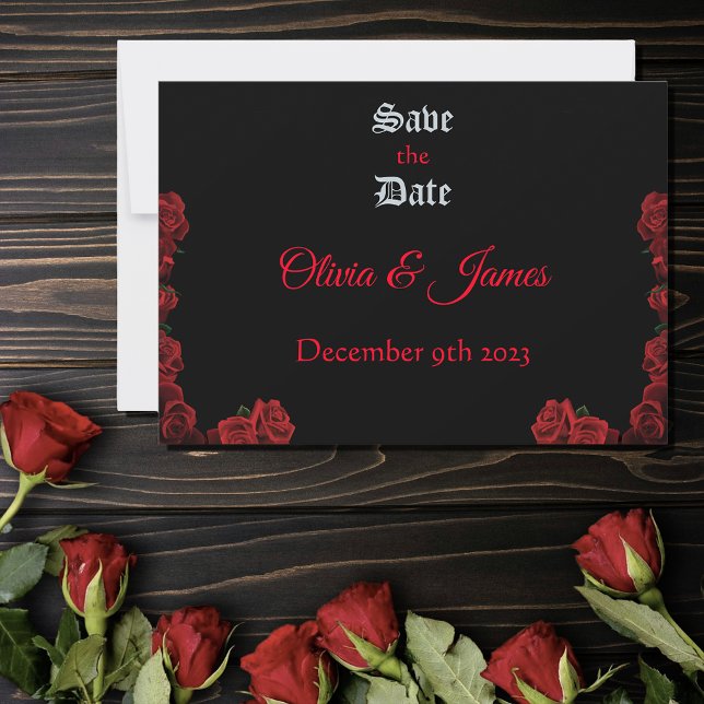 Bold Black Fantasy Dragon Sword Red Roses Save The Date (Creator Uploaded)