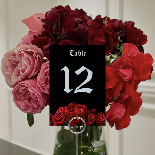 Bold Black Fantasy Dragon Sword Red Roses Table Number