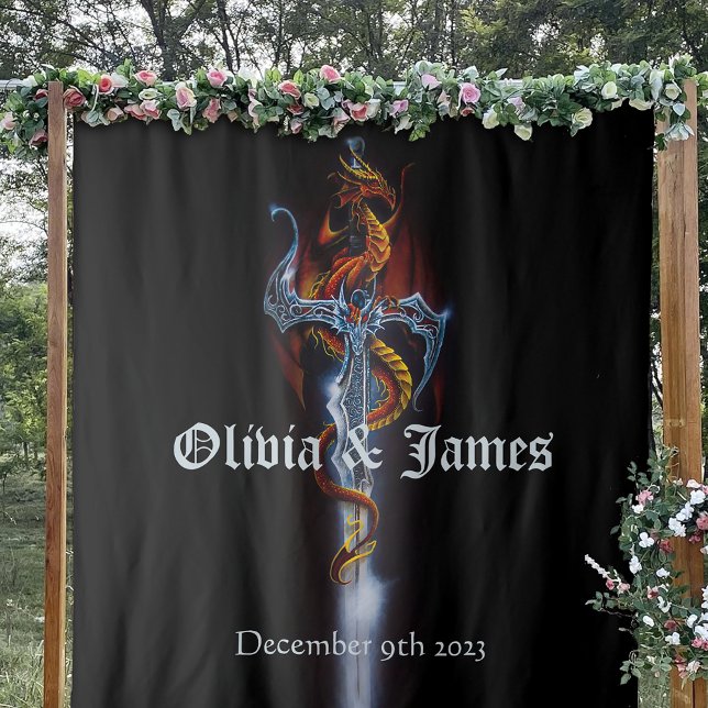 Bold Black Fantasy Dragon Sword Red Roses Tapestry (Creator Uploaded)