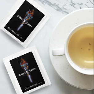 Bold Black Fantasy Dragon Sword Red Roses Tea Bag Drink Mix