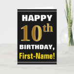 [ Thumbnail: Bold, Black, Faux Gold 10th Birthday W/ Name Card ]