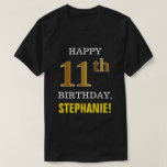 [ Thumbnail: Bold, Black, Faux Gold 11th Birthday W/ Name Shirt ]