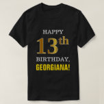 [ Thumbnail: Bold, Black, Faux Gold 13th Birthday W/ Name Shirt ]