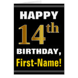 [ Thumbnail: Bold, Black, Faux Gold 14th Birthday W/ Name Card ]