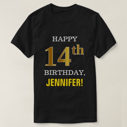 Bold Black Faux Gold 14th Birthday w Name Shirt