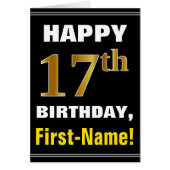 Bold, Black, Faux Gold 17th Birthday w/ Name Card (Front)