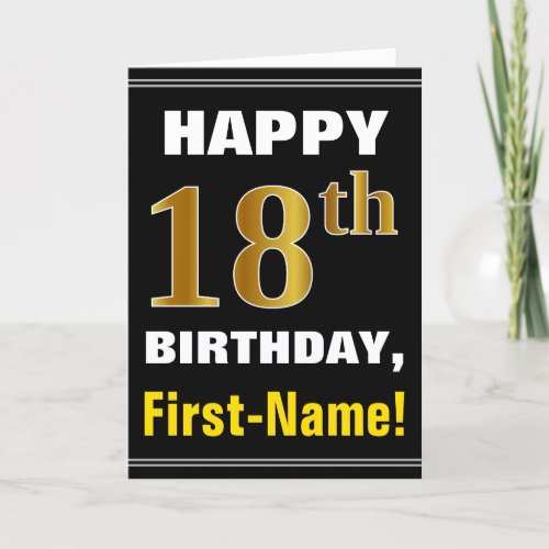 Bold Black Faux Gold 18th Birthday w Name Card