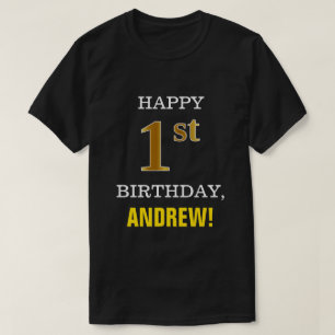 Bold, Black, Faux Gold 1st Birthday w/ Name Shirt