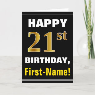 Bold, Black, Faux Gold 21st Birthday w/ Name Card