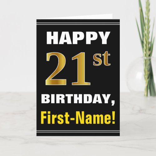 Bold Black Faux Gold 21st Birthday w Name Card