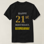 [ Thumbnail: Bold, Black, Faux Gold 21st Birthday W/ Name Shirt ]