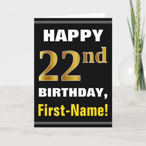 Bold Black Faux Gold 22nd Birthday w Name Card