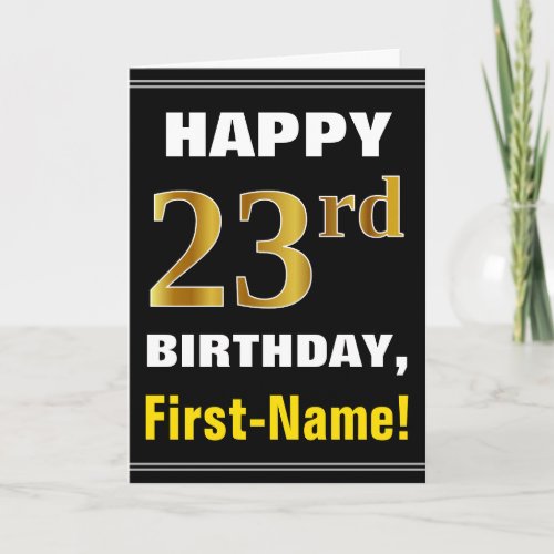 Bold, Black, Faux Gold 23rd Birthday w/ Name Card