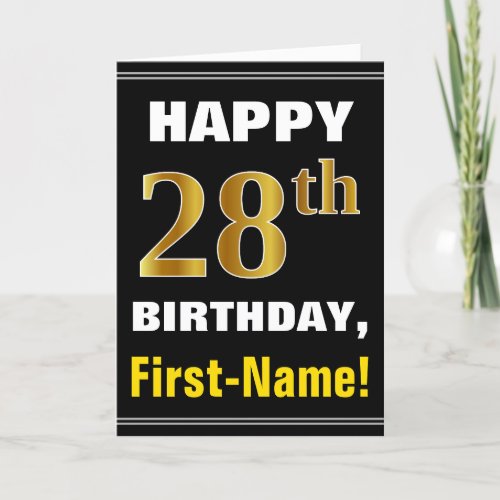 Bold Black Faux Gold 28th Birthday w Name Card