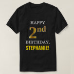 [ Thumbnail: Bold, Black, Faux Gold 2nd Birthday W/ Name Shirt ]