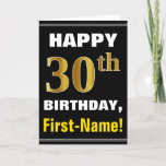 [ Thumbnail: Bold, Black, Faux Gold 30th Birthday W/ Name Card ]