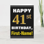 [ Thumbnail: Bold, Black, Faux Gold 41st Birthday W/ Name Card ]