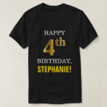 [ Thumbnail: Bold, Black, Faux Gold 4th Birthday W/ Name Shirt ]