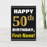 [ Thumbnail: Bold, Black, Faux Gold 50th Birthday W/ Name Card ]