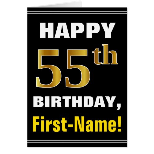 Bold Black Faux Gold 55th Birthday w Name Card