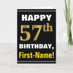 [ Thumbnail: Bold, Black, Faux Gold 57th Birthday W/ Name Card ]