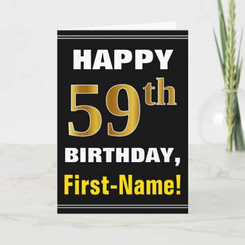 Bold, Black, Faux Gold 59th Birthday w/ Name Card