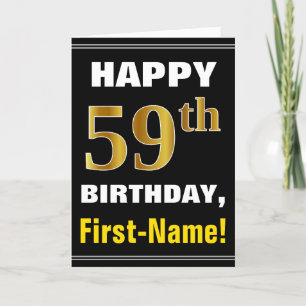 Bold, Black, Faux Gold 59th Birthday w/ Name Card