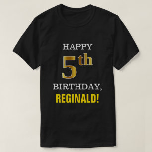 Bold, Black, Faux Gold 5th Birthday w/ Name Shirt