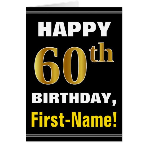 Bold Black Faux Gold 60th Birthday w Name Card