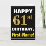 [ Thumbnail: Bold, Black, Faux Gold 61st Birthday W/ Name Card ]