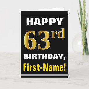 Bold, Black, Faux Gold 63rd Birthday w/ Name Card
