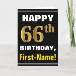 [ Thumbnail: Bold, Black, Faux Gold 66th Birthday W/ Name Card ]