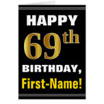 [ Thumbnail: Bold, Black, Faux Gold 69th Birthday W/ Name Card ]