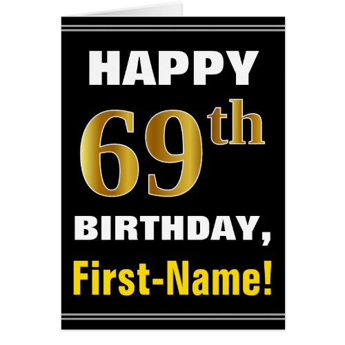 Bold Black Faux Gold 69th Birthday w Name Card