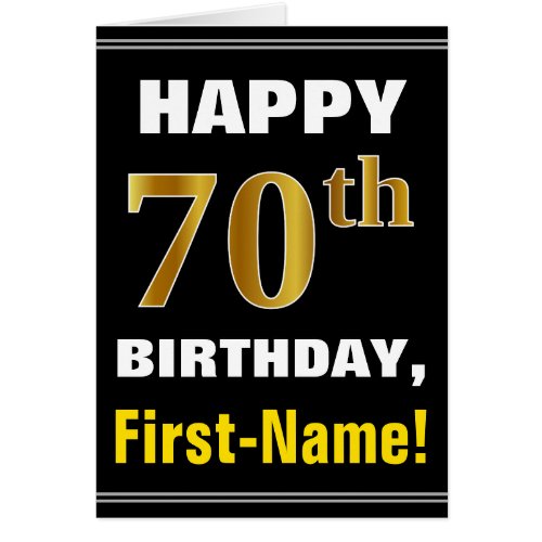 Bold Black Faux Gold 70th Birthday w Name Card
