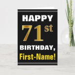 [ Thumbnail: Bold, Black, Faux Gold 71st Birthday W/ Name Card ]