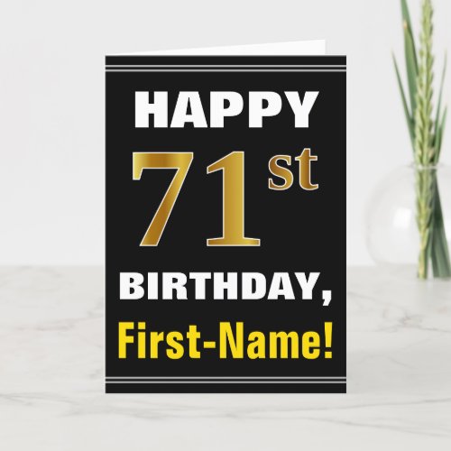 Bold Black Faux Gold 71st Birthday w Name Card