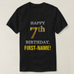 [ Thumbnail: Bold, Black, Faux Gold 7th Birthday W/ Name Shirt ]