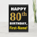 [ Thumbnail: Bold, Black, Faux Gold 80th Birthday W/ Name Card ]
