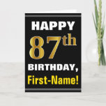 [ Thumbnail: Bold, Black, Faux Gold 87th Birthday W/ Name Card ]