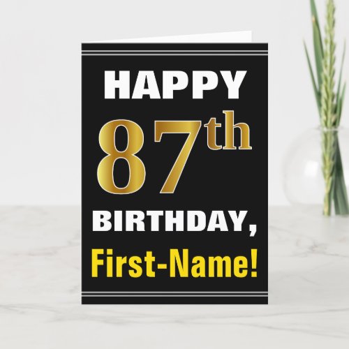 Bold Black Faux Gold 87th Birthday w Name Card