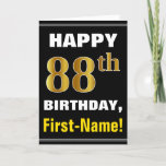 [ Thumbnail: Bold, Black, Faux Gold 88th Birthday W/ Name Card ]