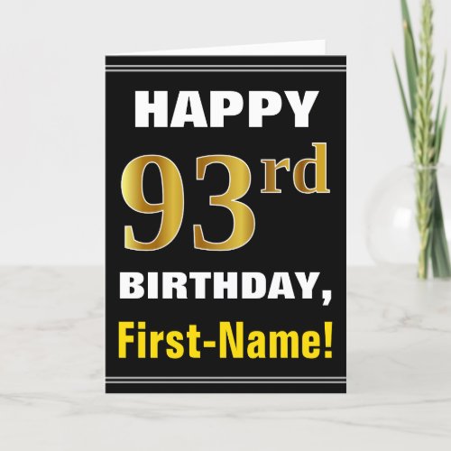 Bold Black Faux Gold 93rd Birthday w Name Card