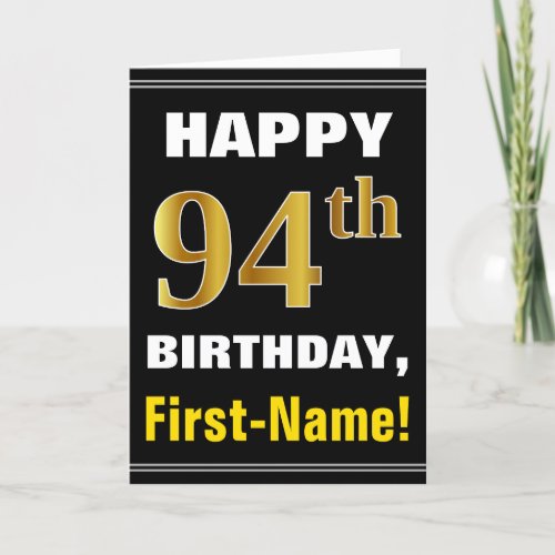 Bold Black Faux Gold 94th Birthday w Name Card