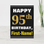 [ Thumbnail: Bold, Black, Faux Gold 95th Birthday W/ Name Card ]